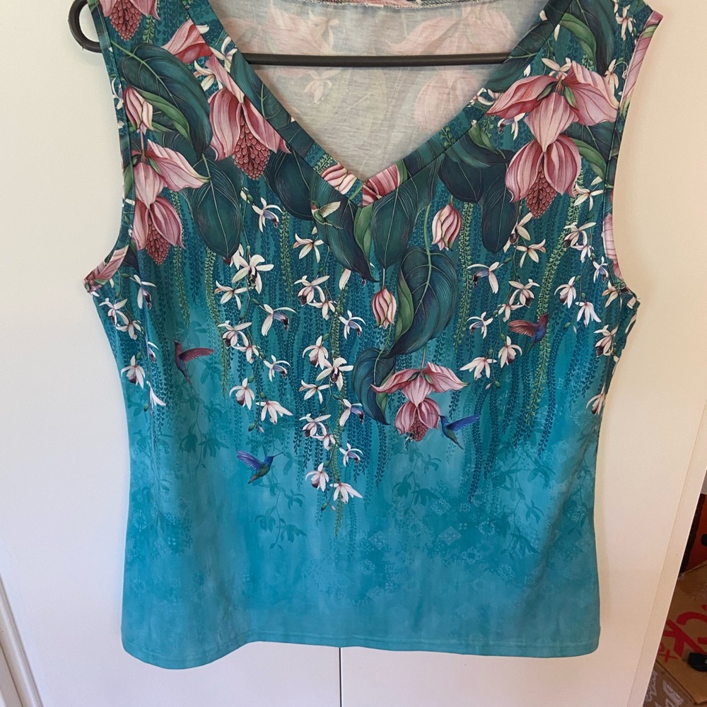 Green and Blue Fitted Embellished Tank Top